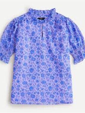 J. Crew Puff-sleeve crinkle chiffon top in rose vines L